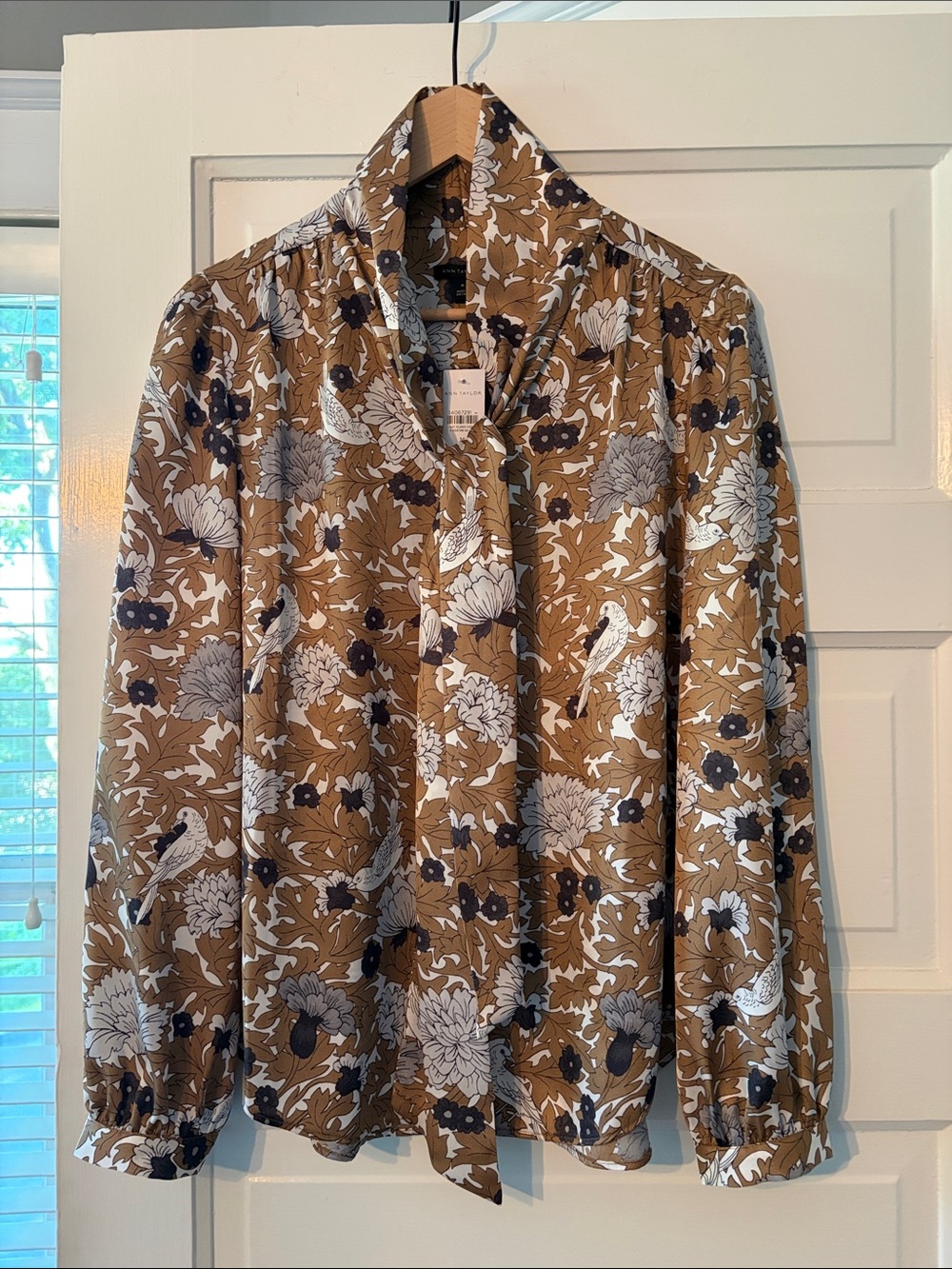 Ann Taylor Floral Tie-Neck Shirt